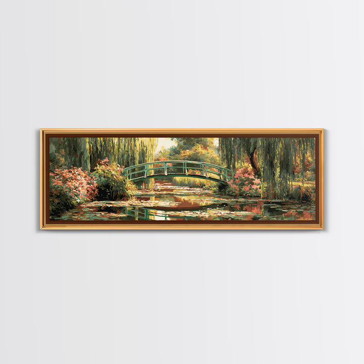 Water Garden Bridge Framed Canvas Print, Impressionist Art, Original Painting, Living Room Decor, Fine Art, Impression, IMP-3x1-10