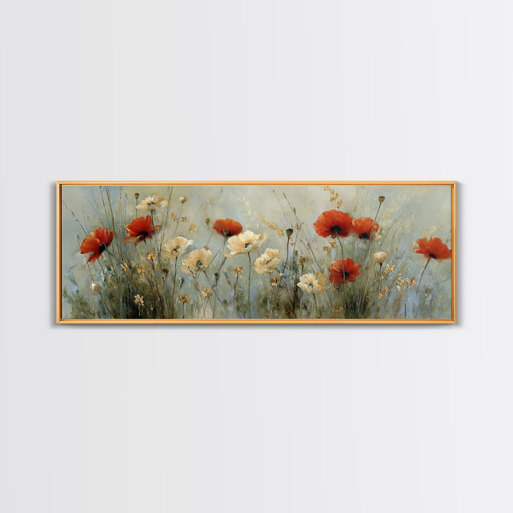 Poppies Blowing Through Green Grass Canvas Print, Impressionist Art, Living Room Decor, Abstract Art, Impression, IMP-3x1-100