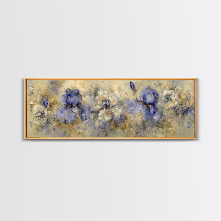 Iris Garden with Blue Violet Strokes Framed Canvas Print, Impressionist Art, Landscape Wall Art, Living Room Decor, Impression, IMP-3x1-12