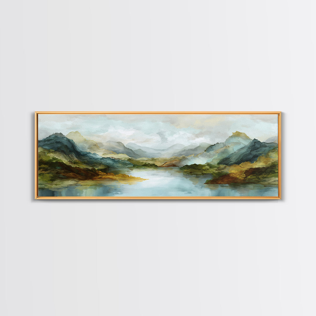 Mountain Lake with Sparkling Reflections Canvas Print, Impressionist Art, Abstract Painting, Living Room Decor, Impression, IMP-3x1-16