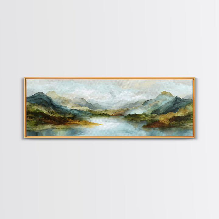 Mountain Lake with Sparkling Reflections Canvas Print, Impressionist Art, Abstract Painting, Living Room Decor, Impression, IMP-3x1-16