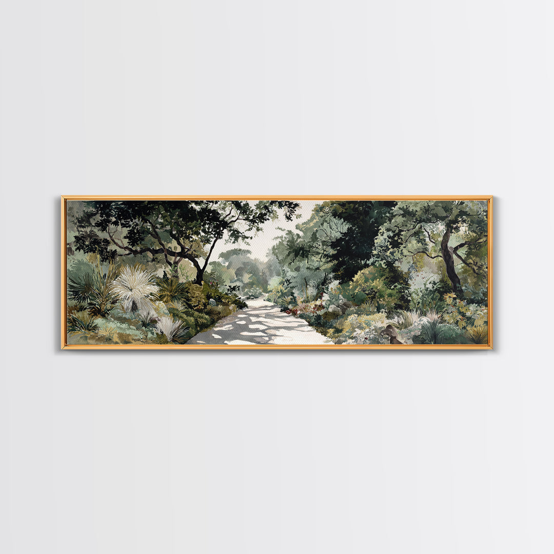 Garden Path Covered Framed Canvas Print, Impressionist Art, Living Room Decor, Watercolor Art, Impression, Landscape Art, IMP-3x1-18
