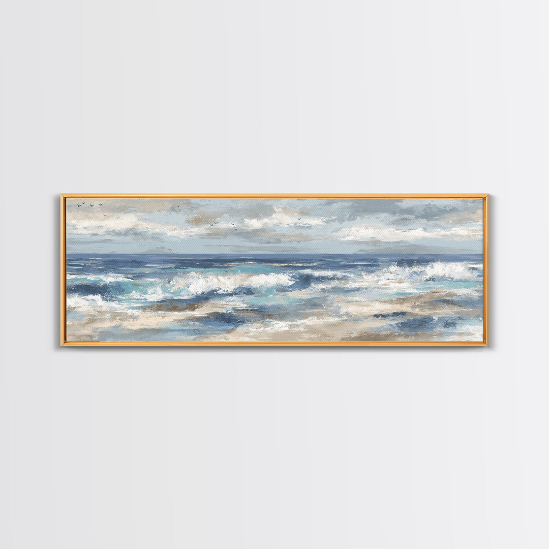 Coastal Beach Figures Canvas Print, Impressionist Art, Minimalist Decor, Living Room Decor, Impression, Textured Wall Art, IMP-3x1-35