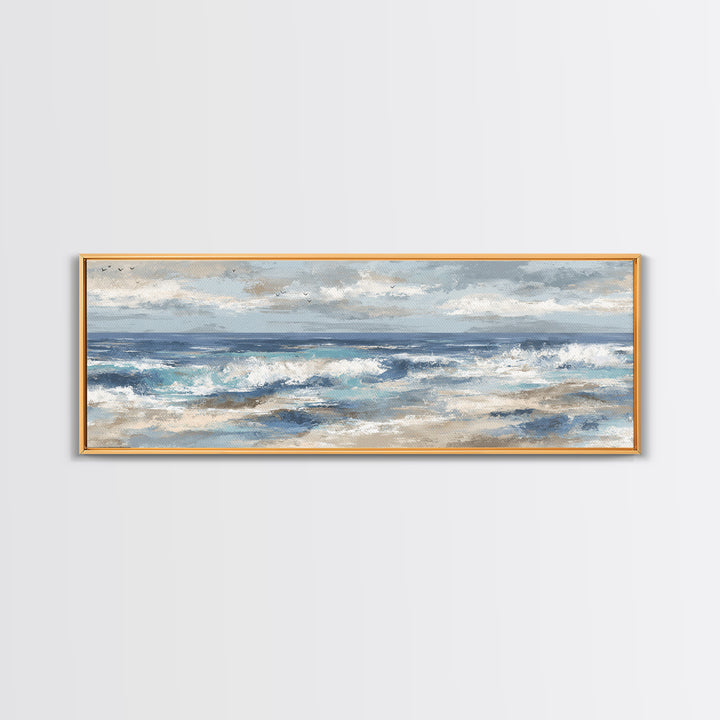 Coastal Beach Figures Canvas Print, Impressionist Art, Minimalist Decor, Living Room Decor, Impression, Textured Wall Art, IMP-3x1-35