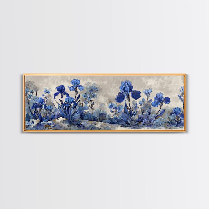 Iris Garden with Blue Violet Strokes Canvas Print, Impressionist Art, Gallery Decor, Living Room Decor, Fine Art, Impression, IMP-3x1-36