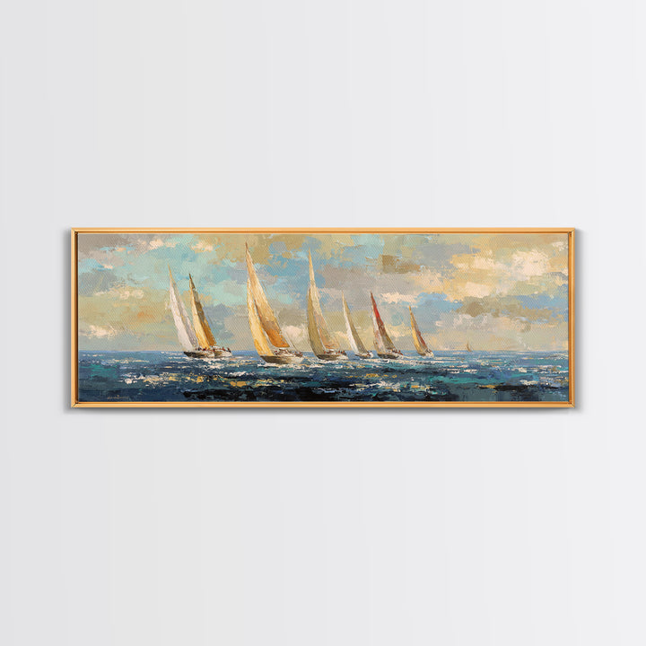 Sailboats on a Bright Sparkling Harbor Canvas Print, Impressionist Art, Landscape Art, Living Room Decor, Abstract Art, IMP-3x1-49