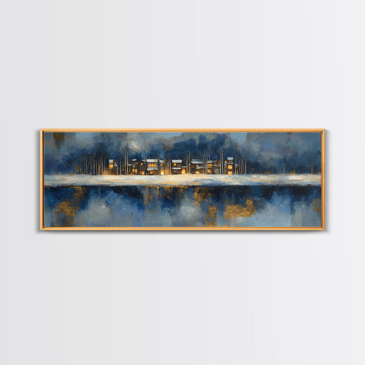 Snowy Village with Warm Glowing Windows Canvas Print, Impressionist Art, Wall Art Framed, Living Room Decor, Impression, IMP-3x1-5