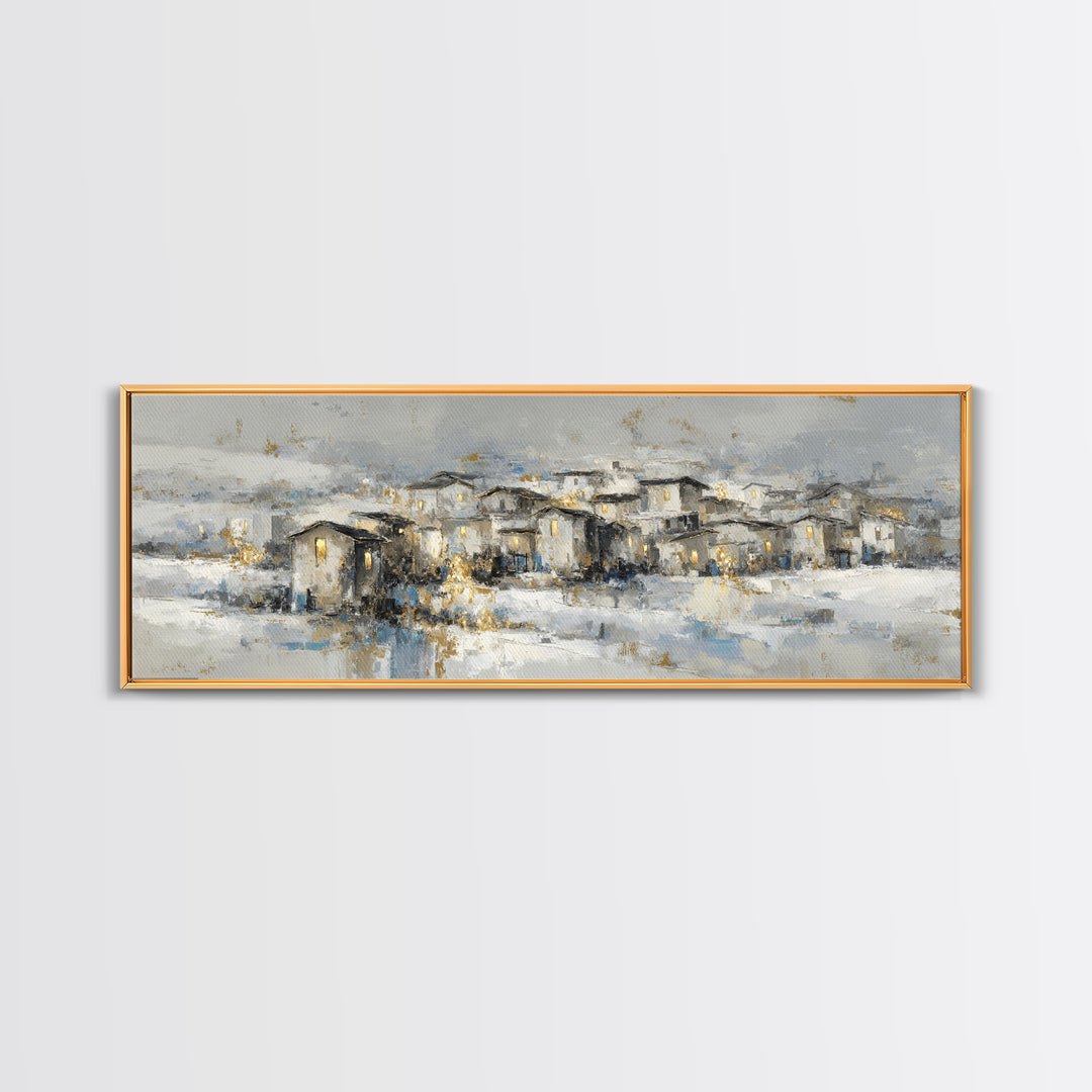 Snowy Village with Warm Glowing Windows Canvas Print, Impressionist Art, Colorful Wall Art, Living Room Decor, Impression, IMP-3x1-53