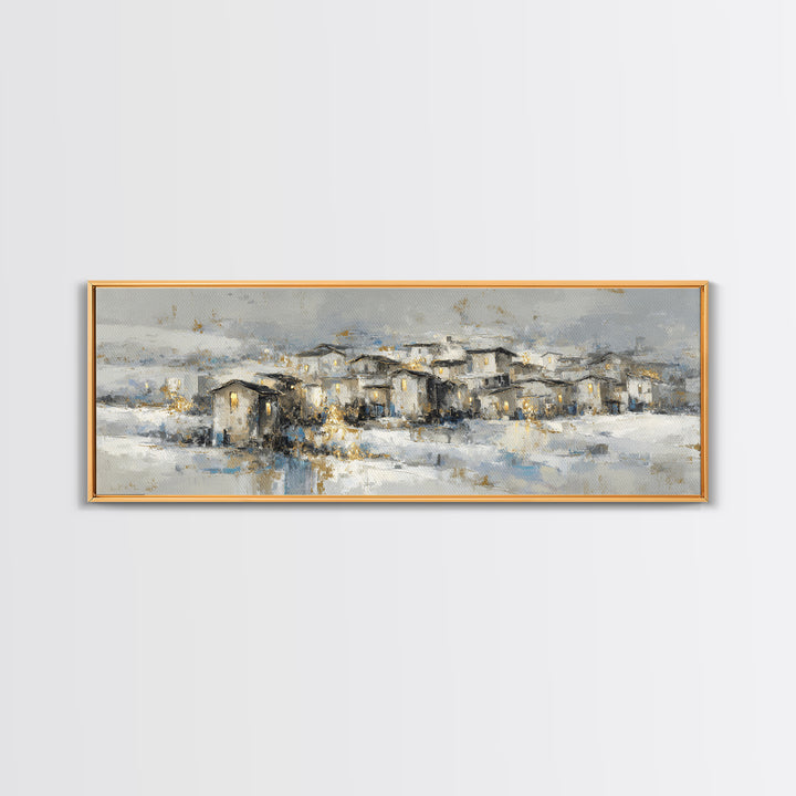 Snowy Village with Warm Glowing Windows Canvas Print, Impressionist Art, Colorful Wall Art, Living Room Decor, Impression, IMP-3x1-53