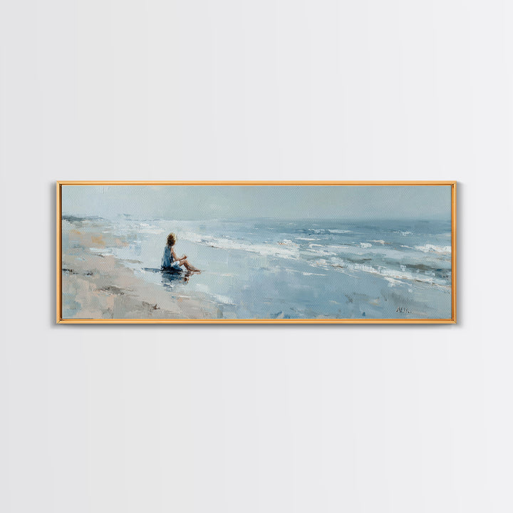 Coastal Beach Figures Framed Canvas Print, Impressionist Art, Art Print, Living Room Decor, Impression, Modern Wall Art, IMP-3x1-59