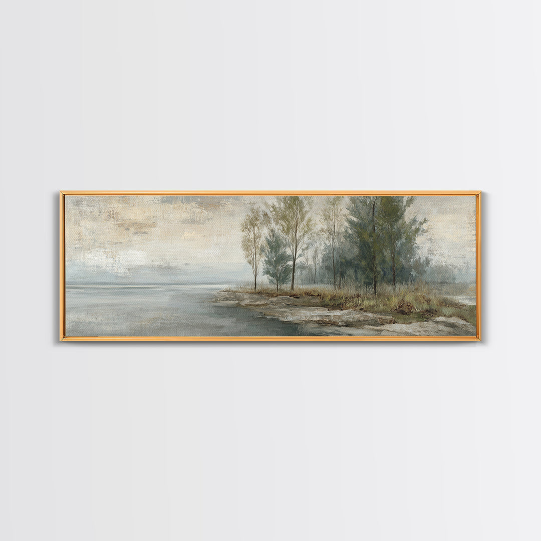 Misty Riverbank with Willow Trees Canvas Print, Impressionist Art, Living Room Decor, Fine Art, Impression, Landscape Art, IMP-3x1-75