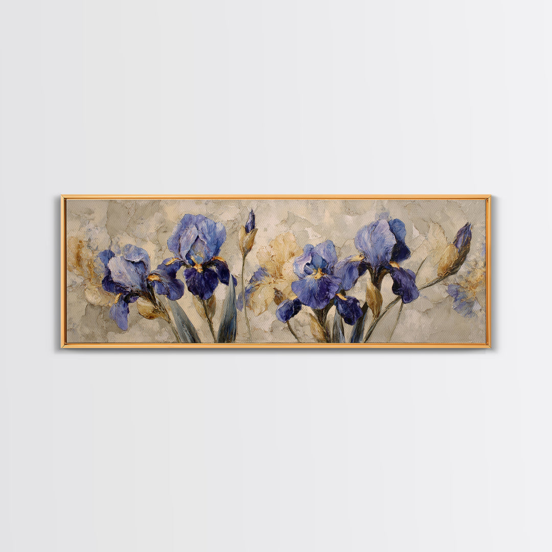 Iris Garden with Blue Violet Strokes Canvas Print, Impressionist Art, Printable Wall Art, Living Room Decor, Impression, IMP-3x1-84