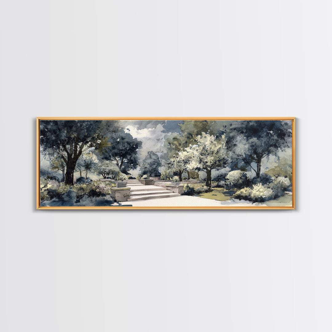 Garden Path Covered Framed Canvas Print, Impressionist Art, Landscape Wall Art, Living Room Decor, Fine Art, Impression, IMP-3x1-90