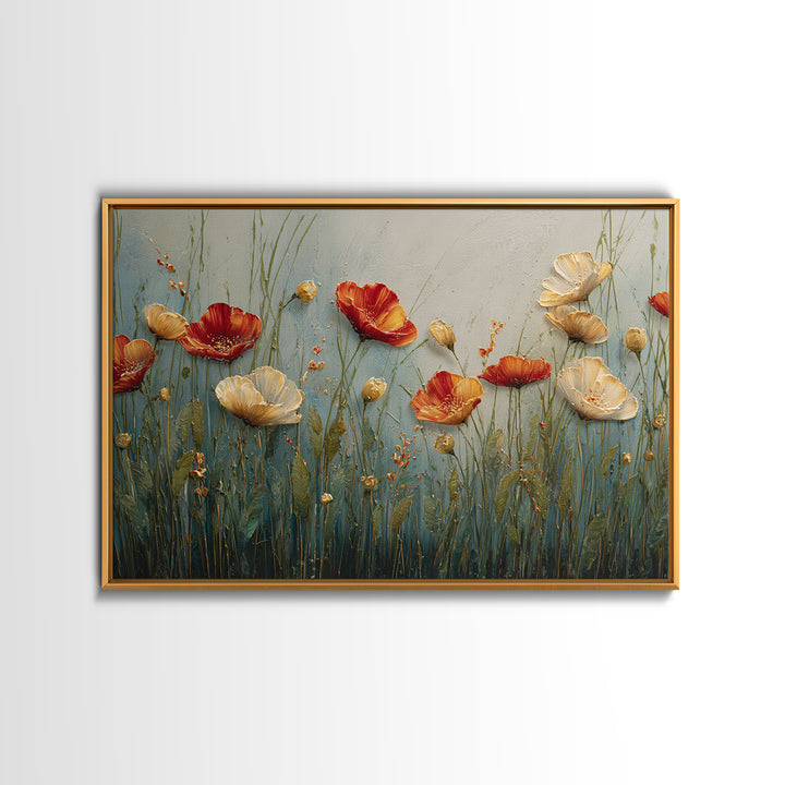Poppies Blowing Through Green Grass Canvas Print, Impressionist Art, Landscape Painting, Living Room Decor, Watercolor Art, IMP-3x2-16