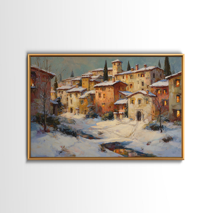 Snowy Village with Warm Glowing Windows Canvas Print, Impressionist Art, Gallery Wall Art, Living Room Decor, Impression, IMP-3x2-17