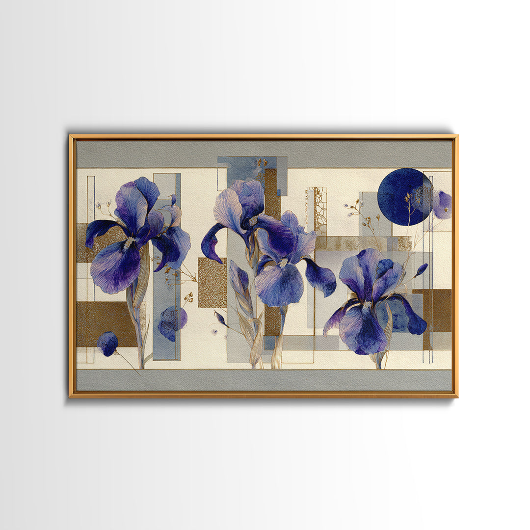 Iris Garden with Blue Violet Strokes Framed Canvas Print, Impressionist Art, Landscape Wall Art, Living Room Decor, Impression, IMP-3x2-24