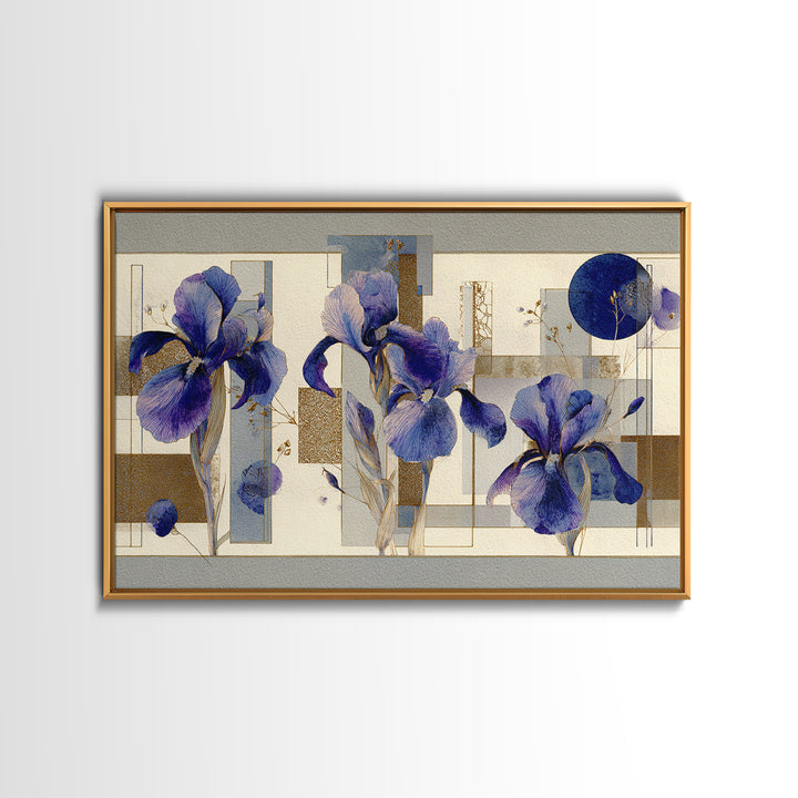 Iris Garden with Blue Violet Strokes Framed Canvas Print, Impressionist Art, Landscape Wall Art, Living Room Decor, Impression, IMP-3x2-24
