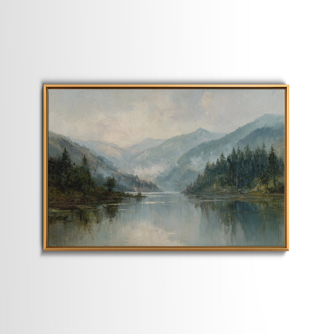 Mountain Lake with Sparkling Reflections Canvas Print, Impressionist Art, Abstract Painting, Living Room Decor, Impression, IMP-3x2-28