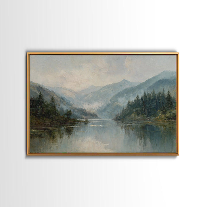 Mountain Lake with Sparkling Reflections Canvas Print, Impressionist Art, Abstract Painting, Living Room Decor, Impression, IMP-3x2-28