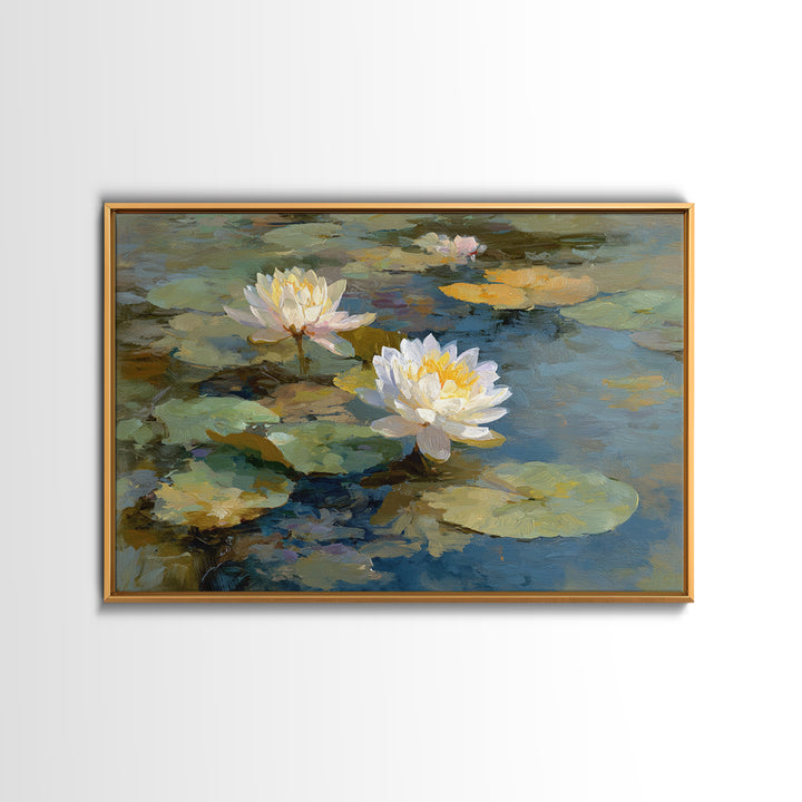 Water Lilies Floating on a Sunlit Pond Canvas Print, Impressionist Art, Modern Decor, Living Room Decor, Fine Art, Impression, IMP-3x2-29