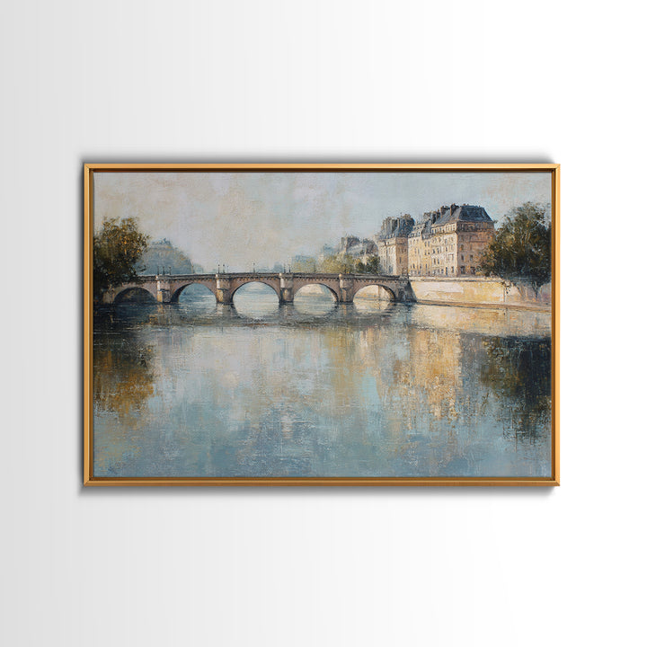 Paris Bridge Reflected Framed Canvas Print, Impressionist Art, Room Decor, Living Room Decor, Fine Art, Impression, IMP-3x2-35