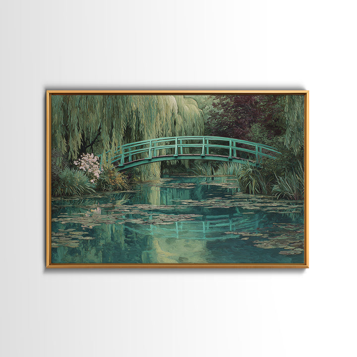 Water Garden Bridge Framed Canvas Print, Impressionist Art, Abstract Painting, Living Room Decor, Fine Art, Impression, IMP-3x2-46