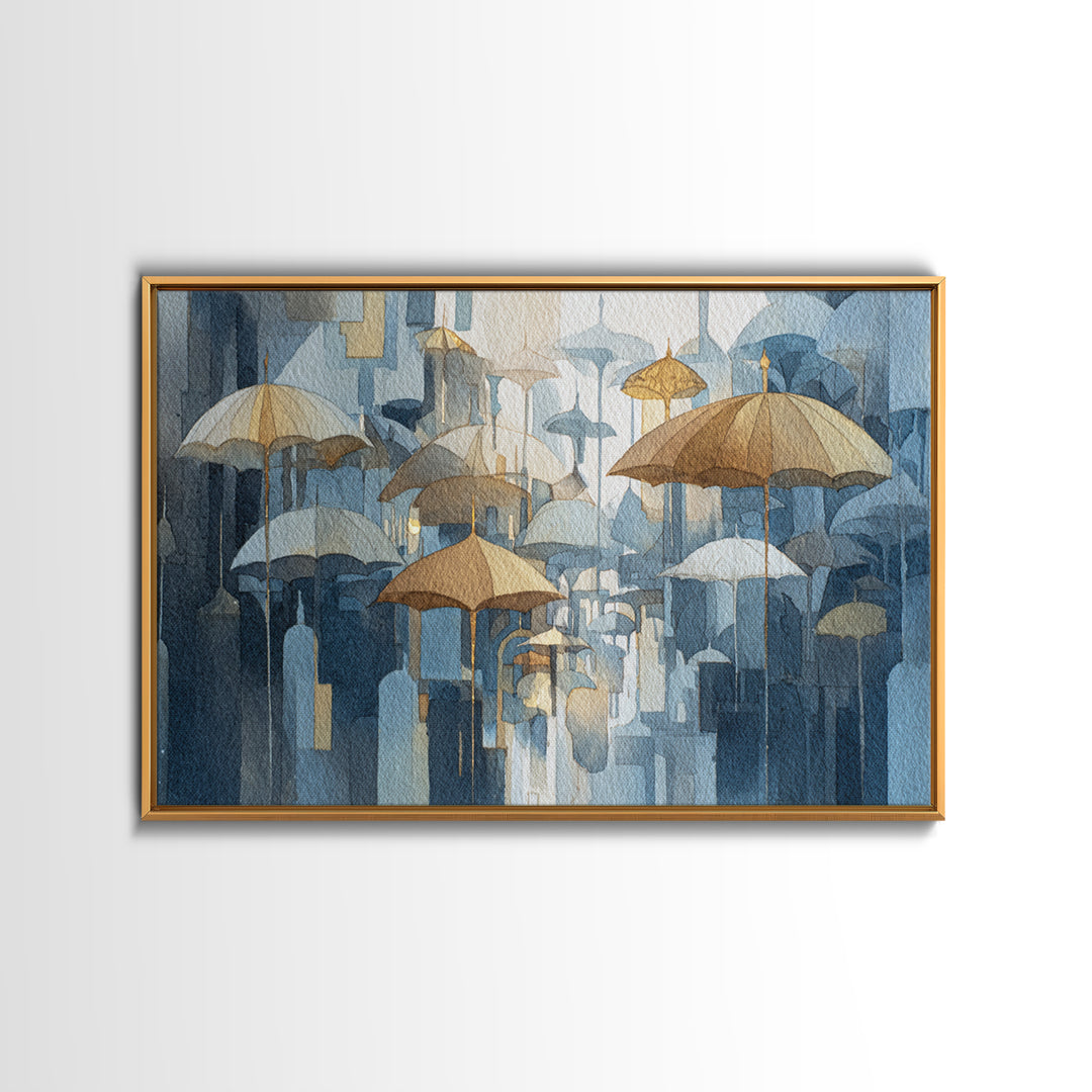 Rainy Boulevard with Umbrella Shapes Canvas Print, Impressionist Art, Neutral Decor, Living Room Decor, Fine Art, Impression, IMP-3x2-49