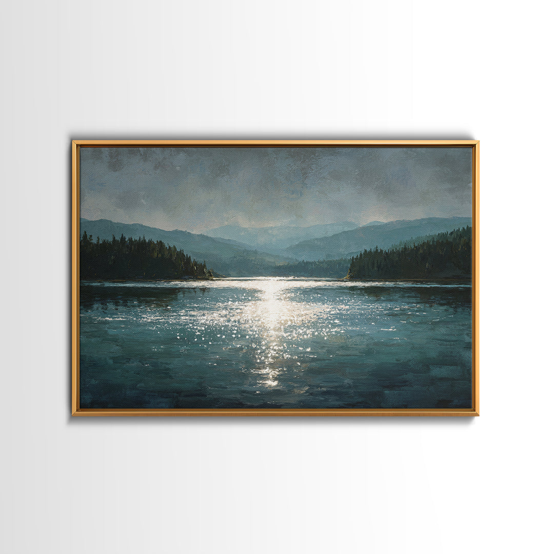 Mountain Lake with Sparkling Reflections Canvas Print, Impressionist Art, Landscape Art, Living Room Decor, Impression, IMP-3x2-52