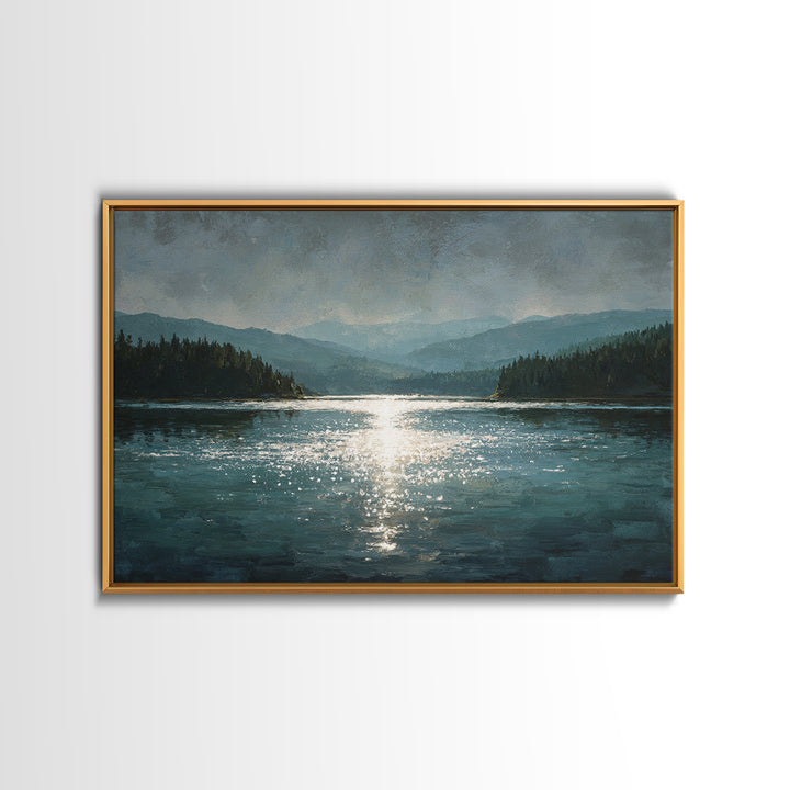 Mountain Lake with Sparkling Reflections Canvas Print, Impressionist Art, Landscape Art, Living Room Decor, Impression, IMP-3x2-52