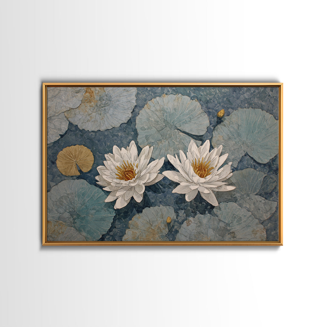 Water Lilies Floating on a Sunlit Pond Canvas Print, Impressionist Art, Modern Decor, Living Room Decor, Fine Art, Impression, IMP-3x2-53