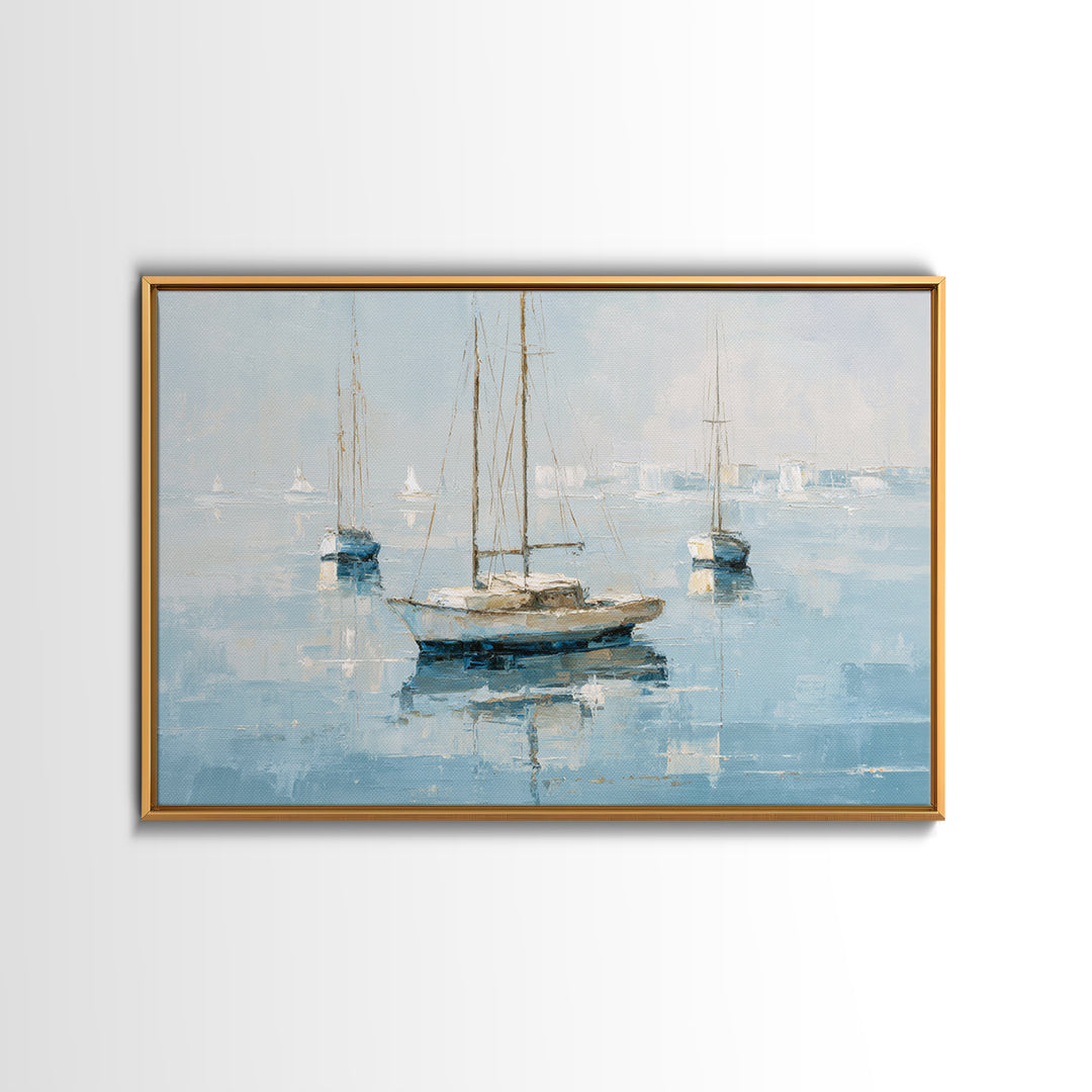 Sailboats on a Bright Sparkling Harbor Canvas Print, Impressionist Art, Living Room Art, Living Room Decor, Oil Painting, IMP-3x2-61