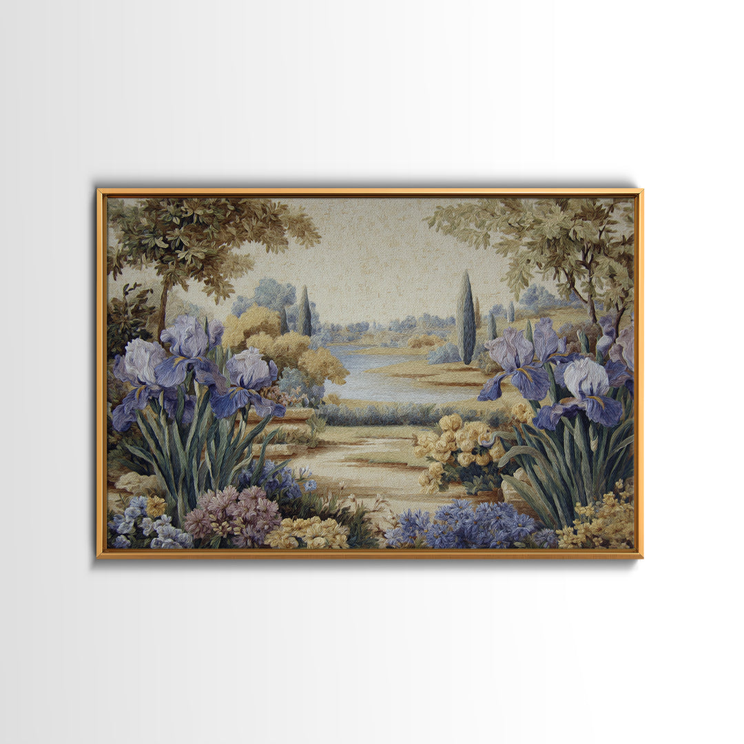 Iris Garden with Blue Violet Strokes Canvas Print, Impressionist Art, Living Room Decor, Watercolor Art, Impression, IMP-3x2-72