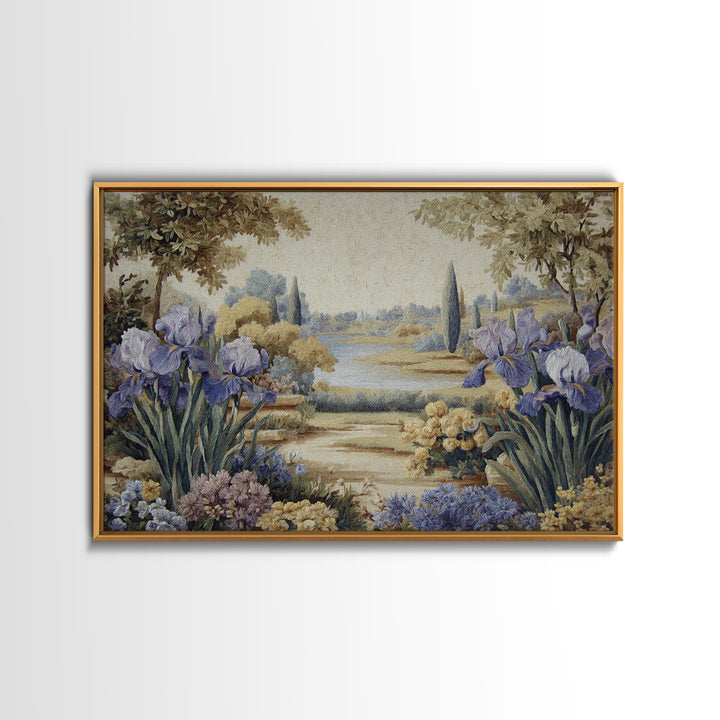Iris Garden with Blue Violet Strokes Canvas Print, Impressionist Art, Living Room Decor, Watercolor Art, Impression, IMP-3x2-72