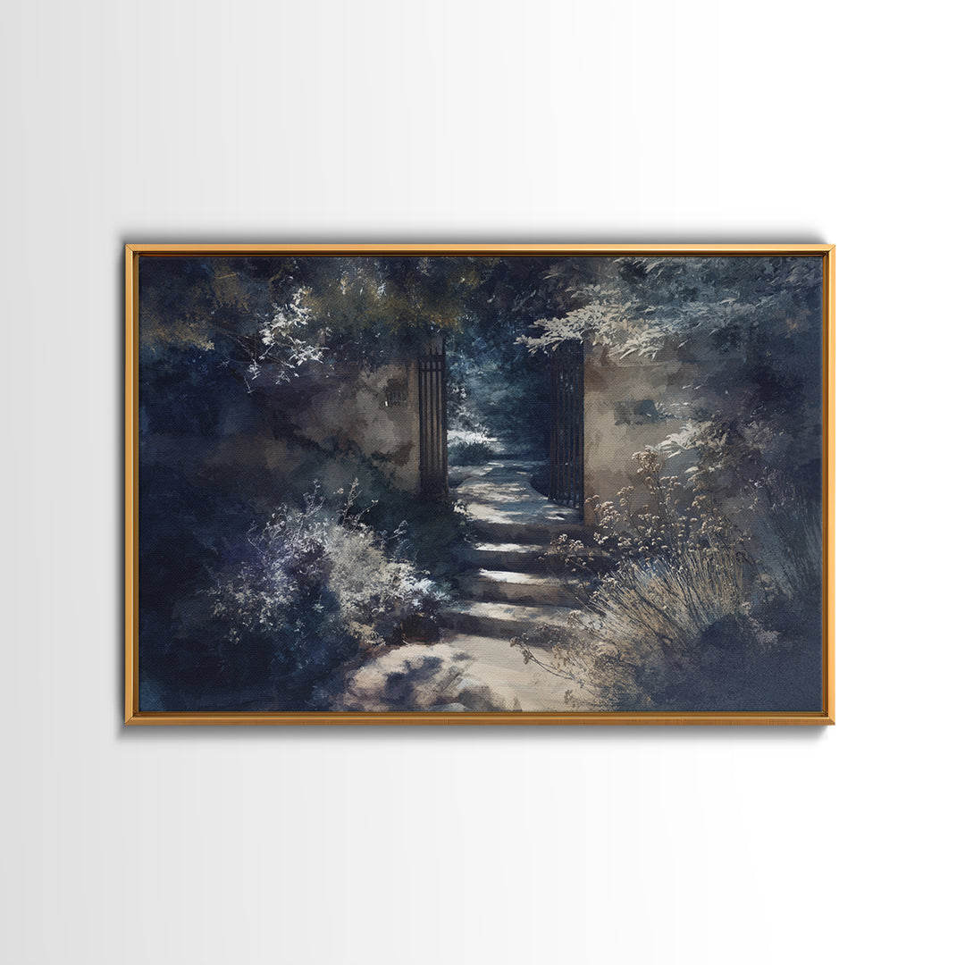 Garden Path Covered Framed Canvas Print, Impressionist Art, Flower Print, Living Room Decor, Watercolor Art, Impression, IMP-3x2-78