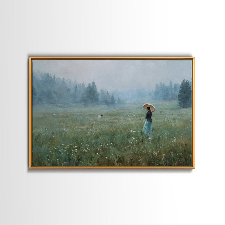 Woman with Parasol in Breezy Meadow Framed Canvas Print, Impressionist Art, Luxury Decor, Living Room Decor, Impression, IMP-3x2-79