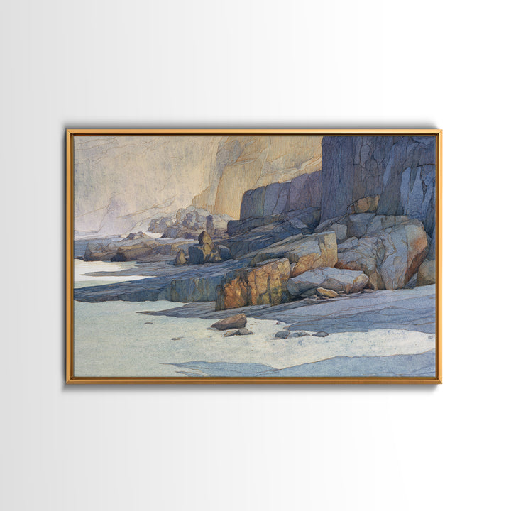Soft Seaside Cliffs Framed Canvas Print, Impressionist Art, Fine Art Print, Living Room Decor, Fine Art, Impression, Painting, IMP-3x2-81