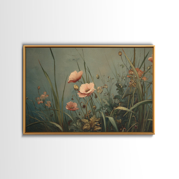 Poppies Blowing Through Green Grass Canvas Print, Impressionist Art, Painting, Living Room Decor, Fine Art, Impression, IMP-3x2-88