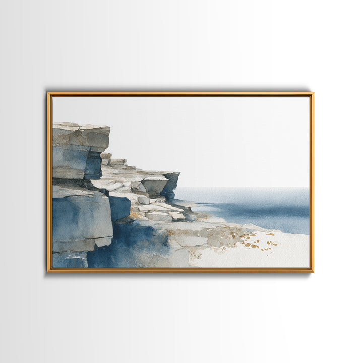 Soft Seaside Cliffs Framed Canvas Print, Impressionist Art, Modern Art, Living Room Decor, Impression, Statement Artwork, IMP-3x2-9
