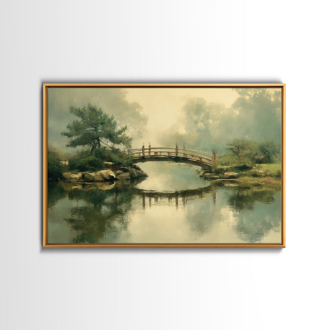 Water Garden Bridge Canvas Print, Impressionist Art, Landscape Art, Living Room Decor, Fine Art, Impression, Textured Painting, IMP-3x2-94