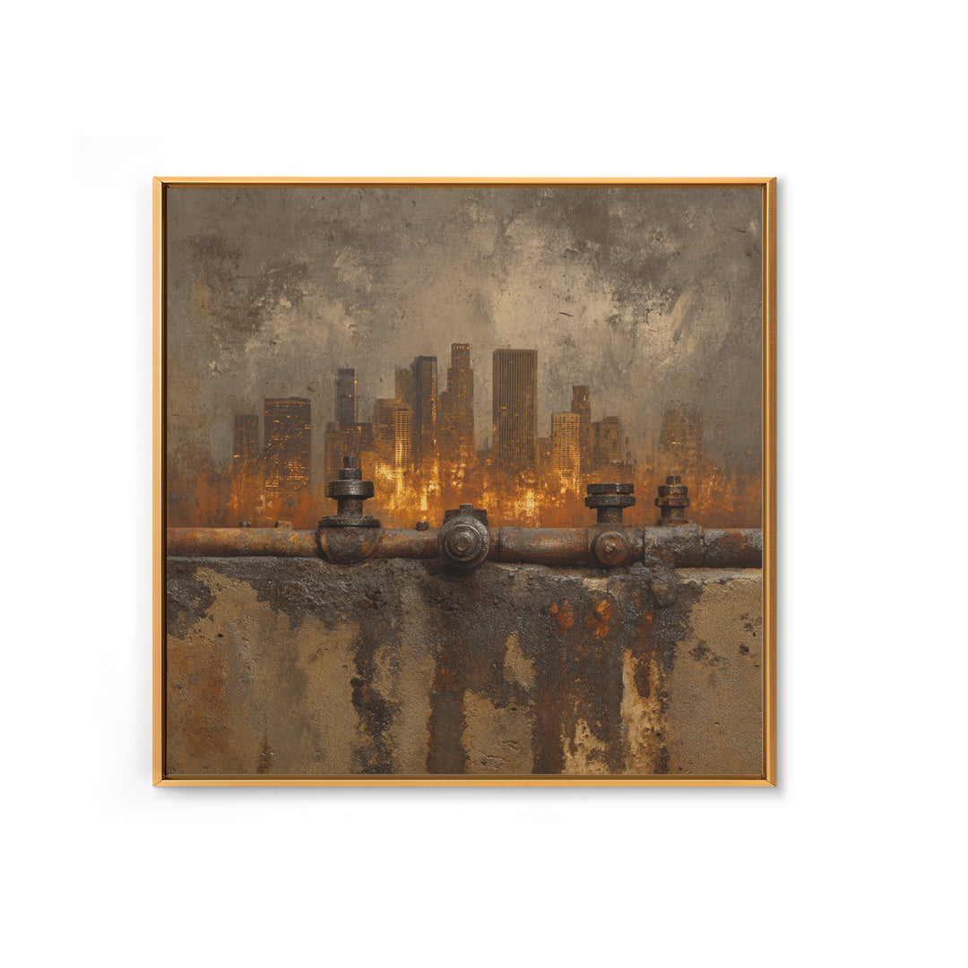 Industrial City Skyline Framed Canvas Print, Industrial Art, Art, Living Room Decor, Fine Art, Foundry, Printable Art, IND-1x1-12