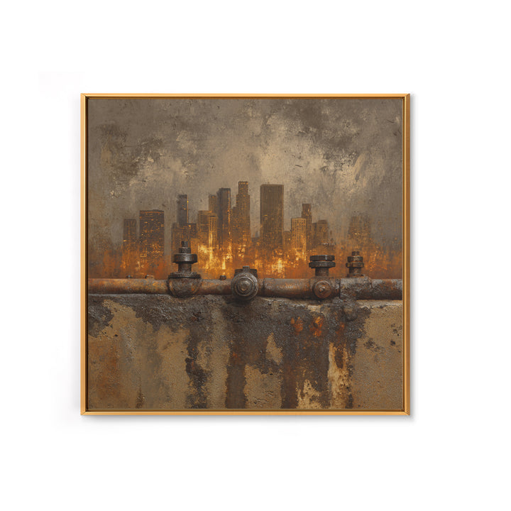 Industrial City Skyline Framed Canvas Print, Industrial Art, Art, Living Room Decor, Fine Art, Foundry, Printable Art, IND-1x1-12