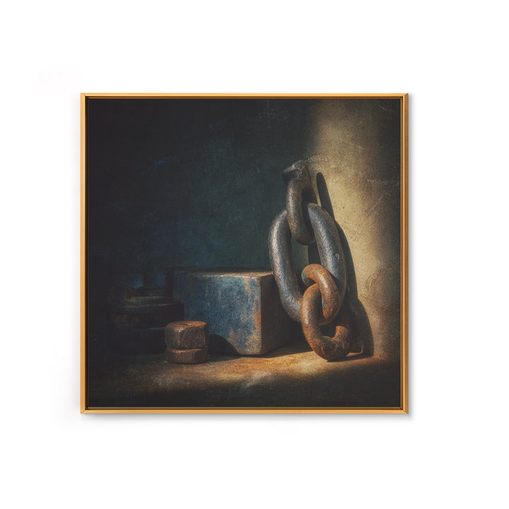 Chain and Hook Still Life Framed Canvas Print, Industrial Art, Printable Art, Living Room Decor, Watercolor Art, Foundry, IND-1x1-16