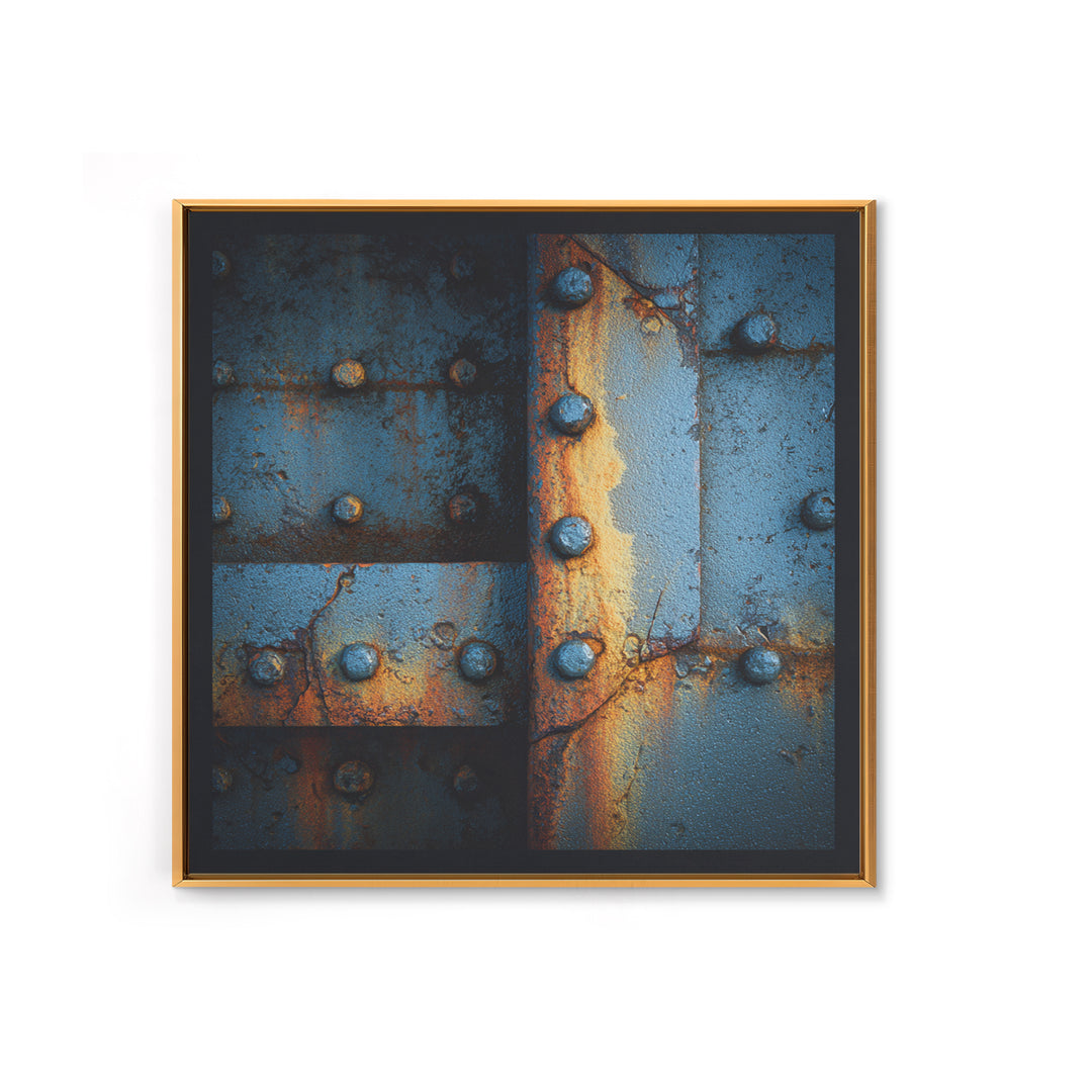 Riveted Metal Panel Texture Study Canvas Print, Industrial Art, Steampunk Decor, Living Room Decor, Oil Painting, Foundry, IND-1x1-22