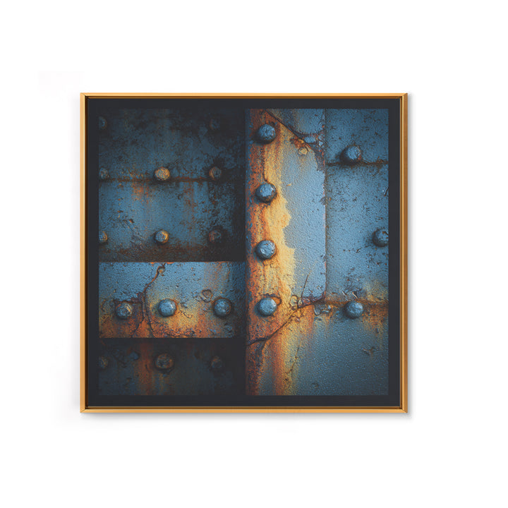 Riveted Metal Panel Texture Study Canvas Print, Industrial Art, Steampunk Decor, Living Room Decor, Oil Painting, Foundry, IND-1x1-22