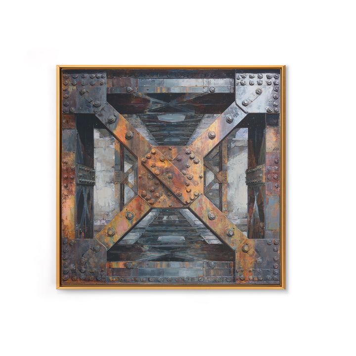 Steel Bridge Truss Framed Canvas Print, Industrial Art, Abstract Painting, Living Room Decor, Fine Art, Foundry, Neutral Decor, IND-1x1-27