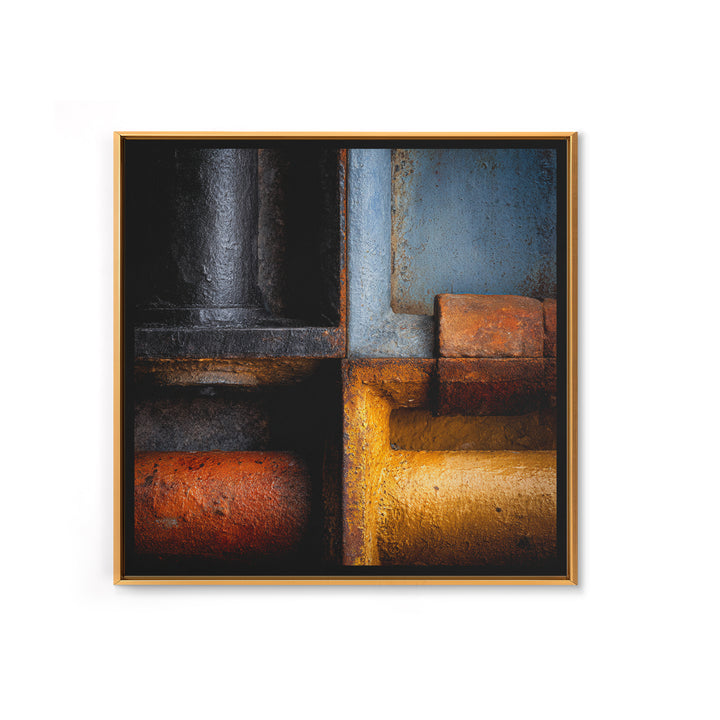 Metal Pipes and Valves as Graphic Composition Framed Canvas Print, Industrial Art, Gallery Decor, Living Room Decor, Foundry, IND-1x1-32