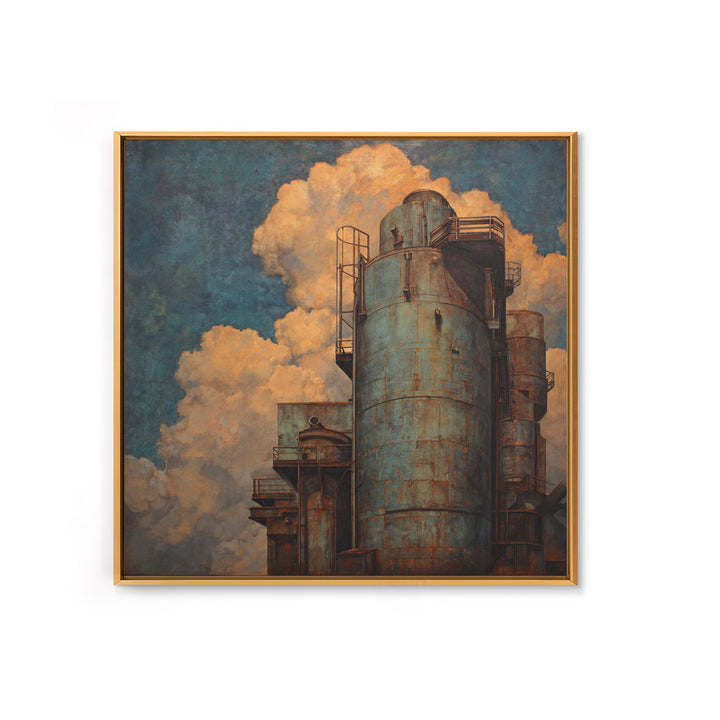 Factory Smokestacks with Moody Sky Canvas Print, Industrial Art, Dining Room Wall Art, Living Room Decor, Fine Art, Foundry, IND-1x1-35