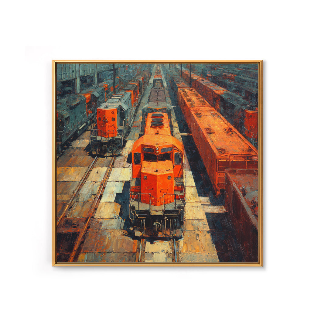 Urban Rail Yard Canvas Print, Industrial Art, Living Room Decor, Watercolor Art, Foundry, Abstract Art, Textured Wall Art, IND-1x1-45