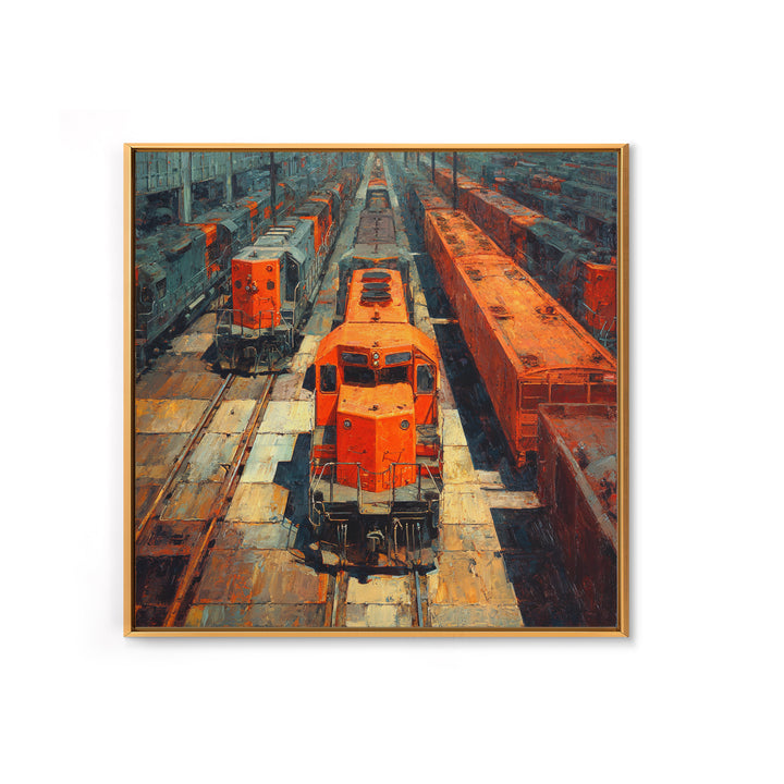Urban Rail Yard Canvas Print, Industrial Art, Living Room Decor, Watercolor Art, Foundry, Abstract Art, Textured Wall Art, IND-1x1-45