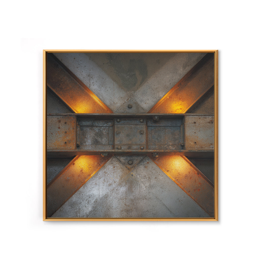 Steel Beams Crossing Like Abstract Lines Framed Canvas Print, Industrial Art, Wall Art, Living Room Decor, Fine Art, Foundry, IND-1x1-65